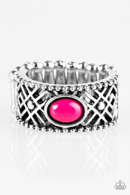 Paparazzi Cave Babe - Pink Bead - Silver Band - Ring - $5 Jewelry With Ashley Swint