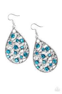 Paparazzi Certainly Courtier - Blue Rhinestones - Silver Filigree Earrings - $5 Jewelry With Ashley Swint