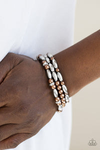 Paparazzi Chic Contender - Brown Pearls - Silver Beads - White Rhinestones - Set of 3 Bracelets - $5 Jewelry With Ashley Swint