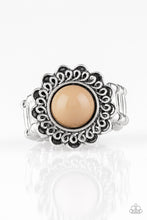 Load image into Gallery viewer, Paparazzi Garden Stroll - Brown Bead - Silver Floral Frame Swirling Detail - Ring - $5 Jewelry With Ashley Swint