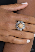 Load image into Gallery viewer, Paparazzi Garden Stroll - Brown Bead - Silver Floral Frame Swirling Detail - Ring - $5 Jewelry With Ashley Swint