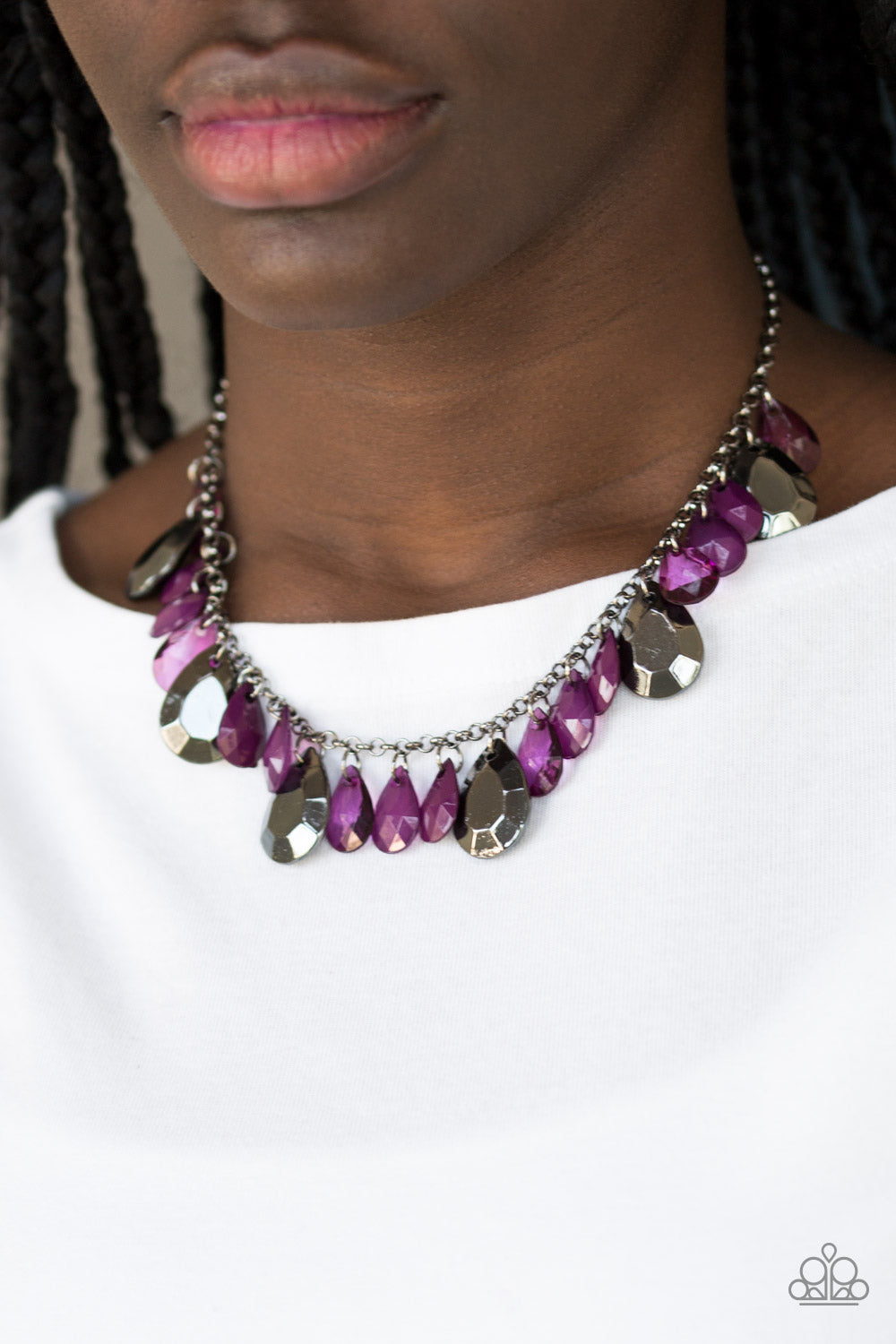 Paparazzi Hurricane Season - Purple Teardrops - Silver Chain Necklace and matching Earrings - $5 Jewelry With Ashley Swint