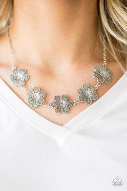 Paparazzi Island Maven - Silver Flower - Necklace & Earrings - $5 Jewelry With Ashley Swint