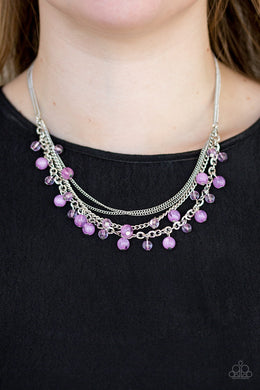 Paparazzi Ocean Odyssey - Purple Beads - Silver Chains Necklace and matching Earrings - $5 Jewelry With Ashley Swint