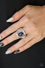 Load image into Gallery viewer, Paparazzi Radiating Riches - Blue Bead - White Rhinestones - Silver Ring - $5 Jewelry With Ashley Swint