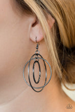 Load image into Gallery viewer, Paparazzi Rippling Radiance - Black - Serrated Gunmetal Hoops - Earrings - $5 Jewelry With Ashley Swint