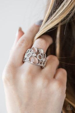 Paparazzi Summer Yacht - Brown Moonstone - White Rhinestones - Silver Ring - $5 Jewelry With Ashley Swint