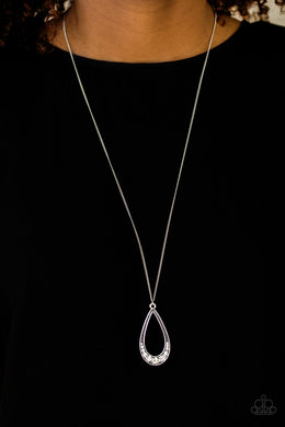 Paparazzi Teardrop Tease - White Rhinestones - Silver Teardrop - Necklace and matching Earrings - $5 Jewelry With Ashley Swint