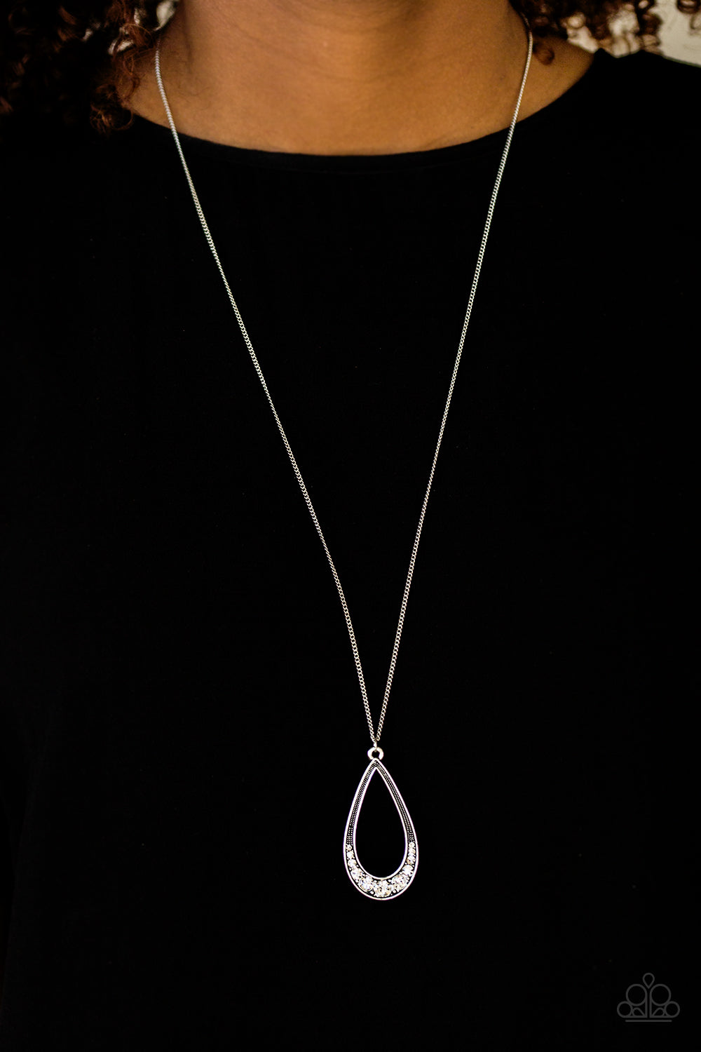 Paparazzi Teardrop Tease - White Rhinestones - Silver Teardrop - Necklace and matching Earrings - $5 Jewelry With Ashley Swint