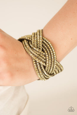 Paparazzi Top Class Chic - Brass - Rhinestones - Wrap / Snap Bracelet - $5 Jewelry With Ashley Swint