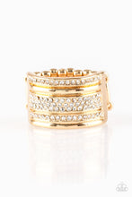 Load image into Gallery viewer, Paparazzi Top Dollar Drama - Gold - White Rhinestones - Ring - $5 Jewelry with Ashley Swint