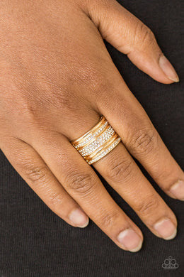 Paparazzi Top Dollar Drama - Gold - White Rhinestones - Ring - $5 Jewelry with Ashley Swint