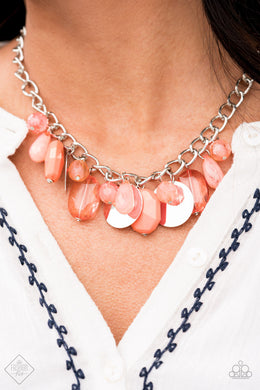 Paparazzi Treasure Shore - Orange / Coral Beads - Necklace and matching Earrings - Fashion Fix / Trend Blend March 2019 - $5 Jewelry With Ashley Swint