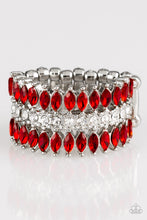 Load image into Gallery viewer, Paparazzi Treasury Fund - Red Rhinestones - Silver Ring - $5 Jewelry With Ashley Swint