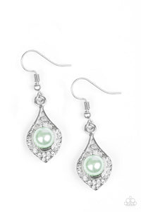 Paparazzi Westminster Waltz - Green Pearl - Dripped in Rhinestones - Earrings - $5 Jewelry With Ashley Swint
