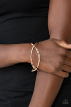 Load image into Gallery viewer, Paparazzi Bending Over Backwards - Gold - Diamond Cut Texture - Cuff Bracelet - $5 Jewelry with Ashley Swint