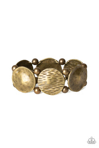 Paparazzi Boldly Basic - Brass - Textured and Hammered Discs - Stretchy Band Bracelet - $5 Jewelry With Ashley Swint