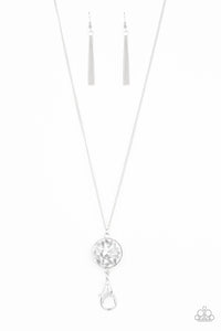 Paparazzi Dauntless Diva - White Gems - Lanyard - Silver Chain Necklace & Earrings - $5 Jewelry With Ashley Swint