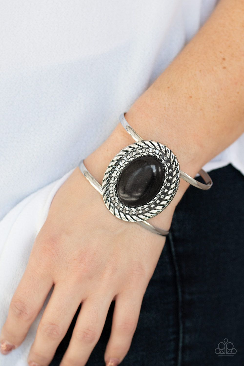 Paparazzi Desert Aura - Black Stone - Silver Cuff Bracelet - $5 Jewelry with Ashley Swint