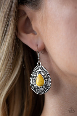 Paparazzi Desert Nirvana - Yellow Stone - Teardrop Antiqued Filigree - Earrings - $5 Jewelry With Ashley Swint