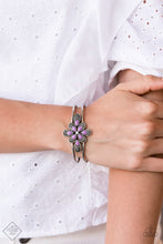 Load image into Gallery viewer, Paparazzi Go With The FLORALS - Purple - Hinged Bracelet - Fashion Fix Exclusive July 2020 - $5 Jewelry with Ashley Swint