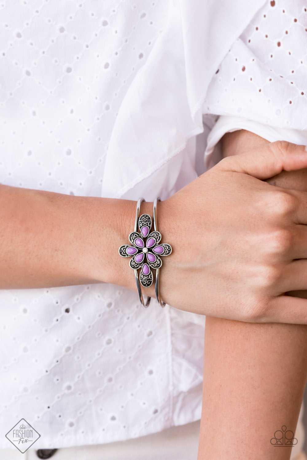 Paparazzi Go With The FLORALS - Purple - Hinged Bracelet - Fashion Fix Exclusive July 2020 - $5 Jewelry with Ashley Swint
