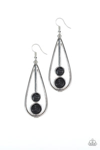 Paparazzi Natural Nova - Black Stones - Faux Marble Finish - Silver Teardrop Earrings - $5 Jewelry With Ashley Swint