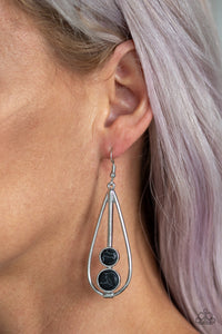 Paparazzi Natural Nova - Black Stones - Faux Marble Finish - Silver Teardrop Earrings - $5 Jewelry With Ashley Swint