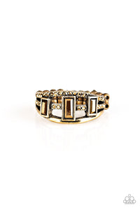 Paparazzi Noble Nova - Brass - Aurum Emerald Cut Rhinestones - Dainty Band Ring - $5 Jewelry with Ashley Swint