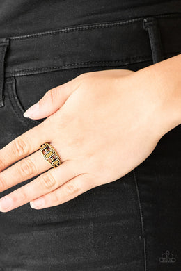 Paparazzi Noble Nova - Brass - Aurum Emerald Cut Rhinestones - Dainty Band Ring - $5 Jewelry with Ashley Swint
