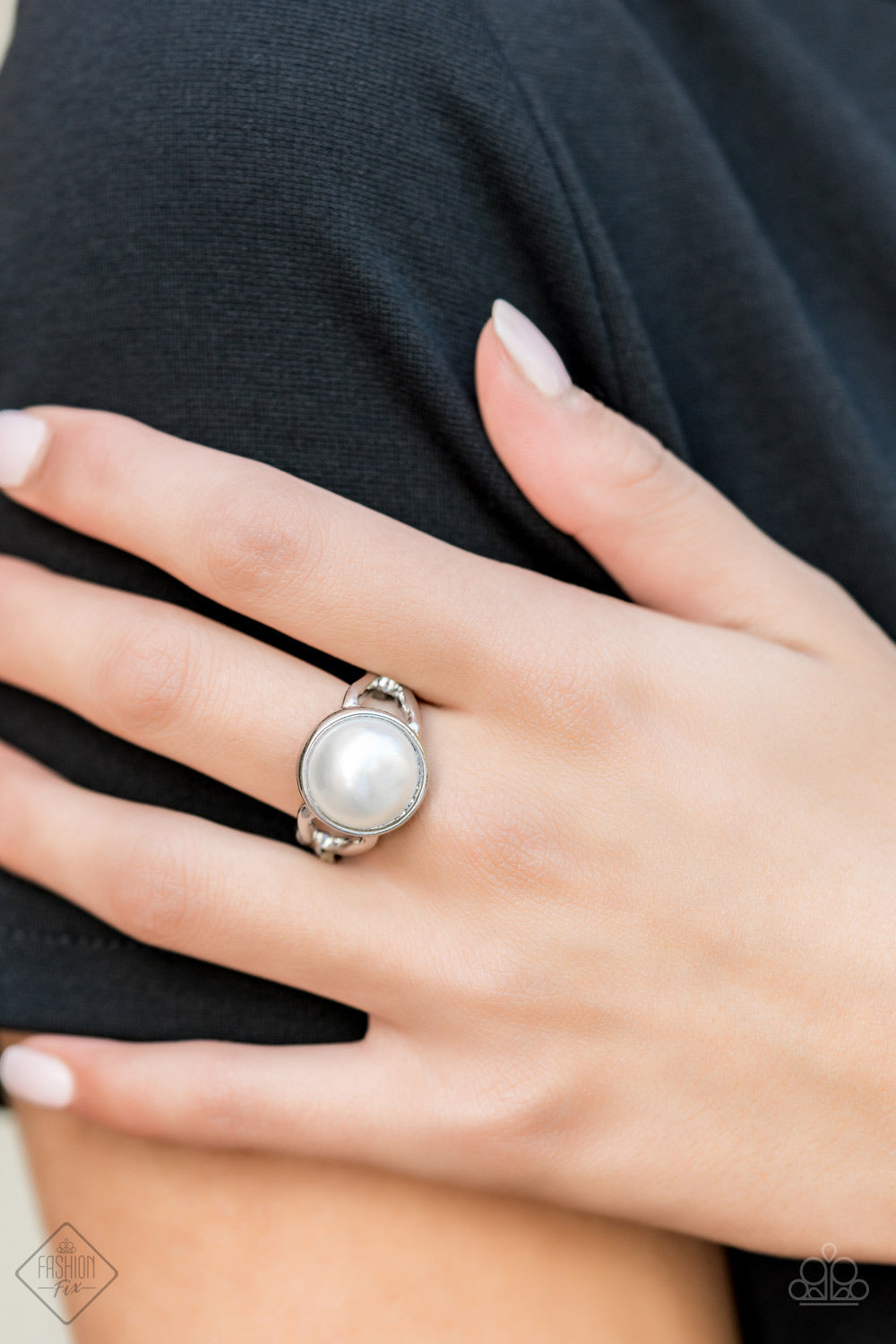 Paparazzi Pearl Powerhouse - White - Silver Ring - Trend Blend Fashion Fix Exclusive July 2019 - $5 Jewelry With Ashley Swint