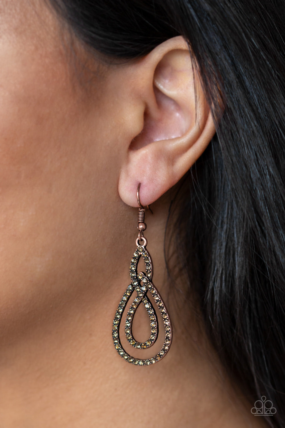 Paparazzi Sassy Sophistication - Copper - Topaz Rhinestones - Earrings - $5 Jewelry With Ashley Swint