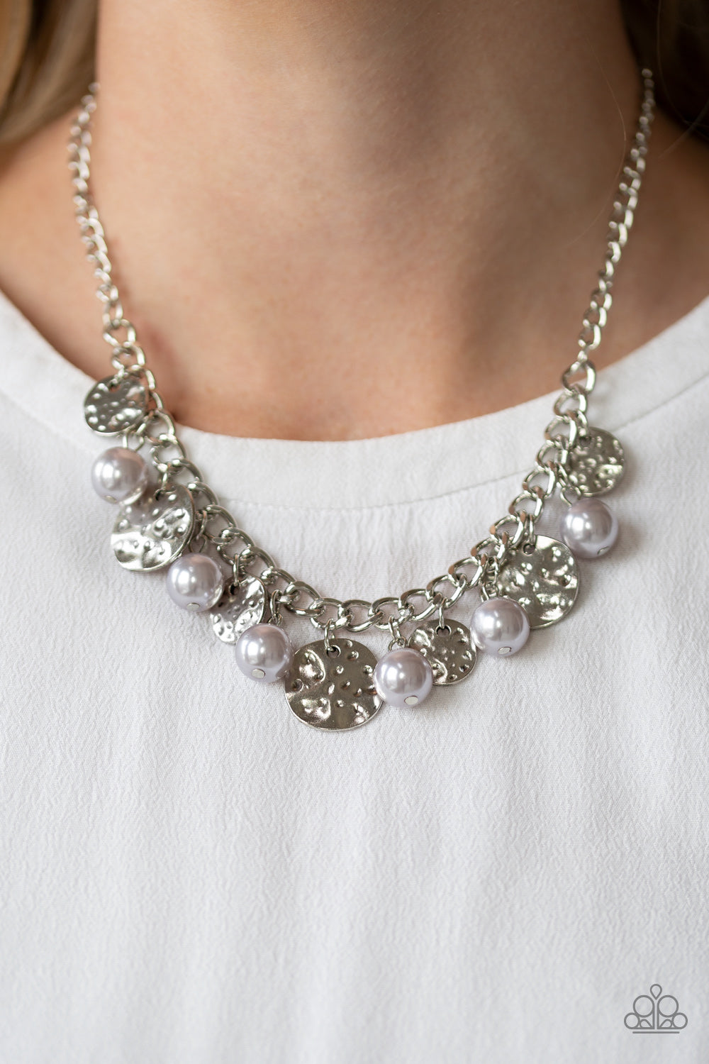 Paparazzi Seaside Sophistication - Silver Pearly Beads - Thick Silver Chain Necklace and matching Earrings - $5 Jewelry with Ashley Swint