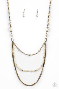 Paparazzi Very Vintage - Brass - White Pearls - Necklace & Earrings - $5 Jewelry with Ashley Swint