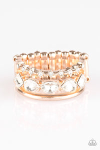 Paparazzi Backstage Sparkle - Rose Gold - White Rhinestones - Ring - $5 Jewelry With Ashley Swint