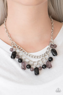 Paparazzi Brazilian Bay - Black - Double Linked Silver Chain Necklace and matching Earrings - $5 Jewelry With Ashley Swint