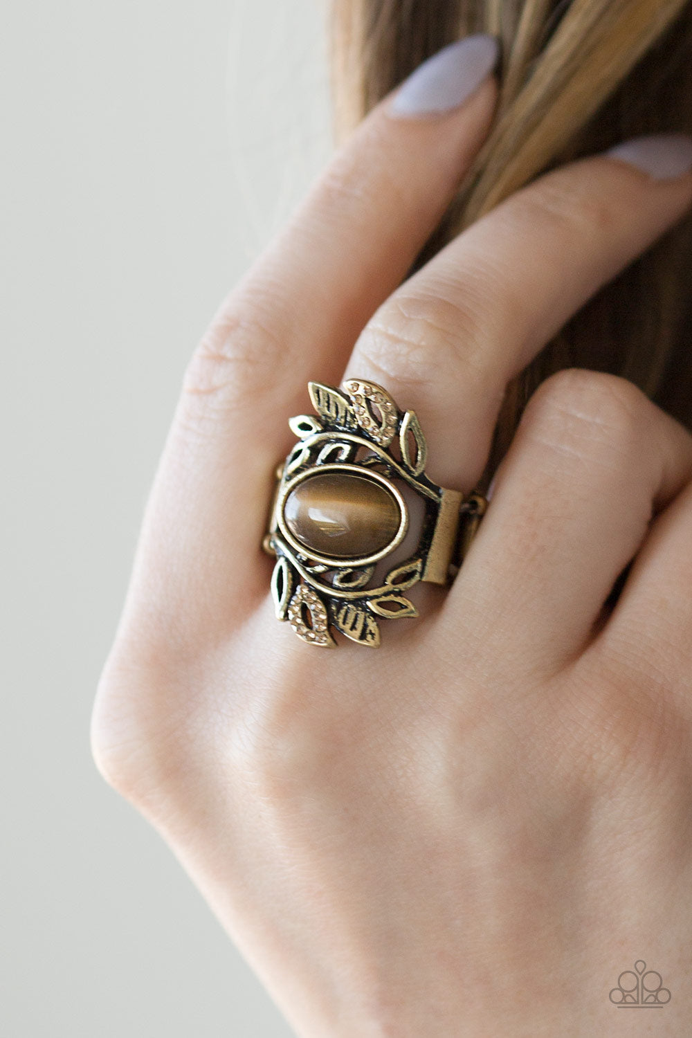 Paparazzi Garden Dew - Brass - Brown Moonstone Ring - $5 Jewelry With Ashley Swint