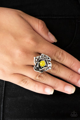 Paparazzi Glowing Gardens - Yellow Rhinestone - Silver Ring - $5 Jewelry with Ashley Swint