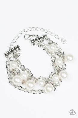Paparazzi Manhattan Musical - White - Pearly Beads - Rows of Shimmery Silver Chains - Bracelet - $5 Jewelry With Ashley Swint