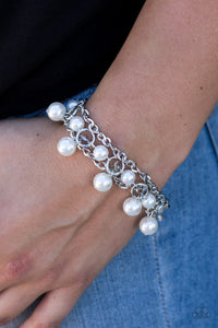 Paparazzi Manhattan Musical - White - Pearly Beads - Rows of Shimmery Silver Chains - Bracelet - $5 Jewelry With Ashley Swint