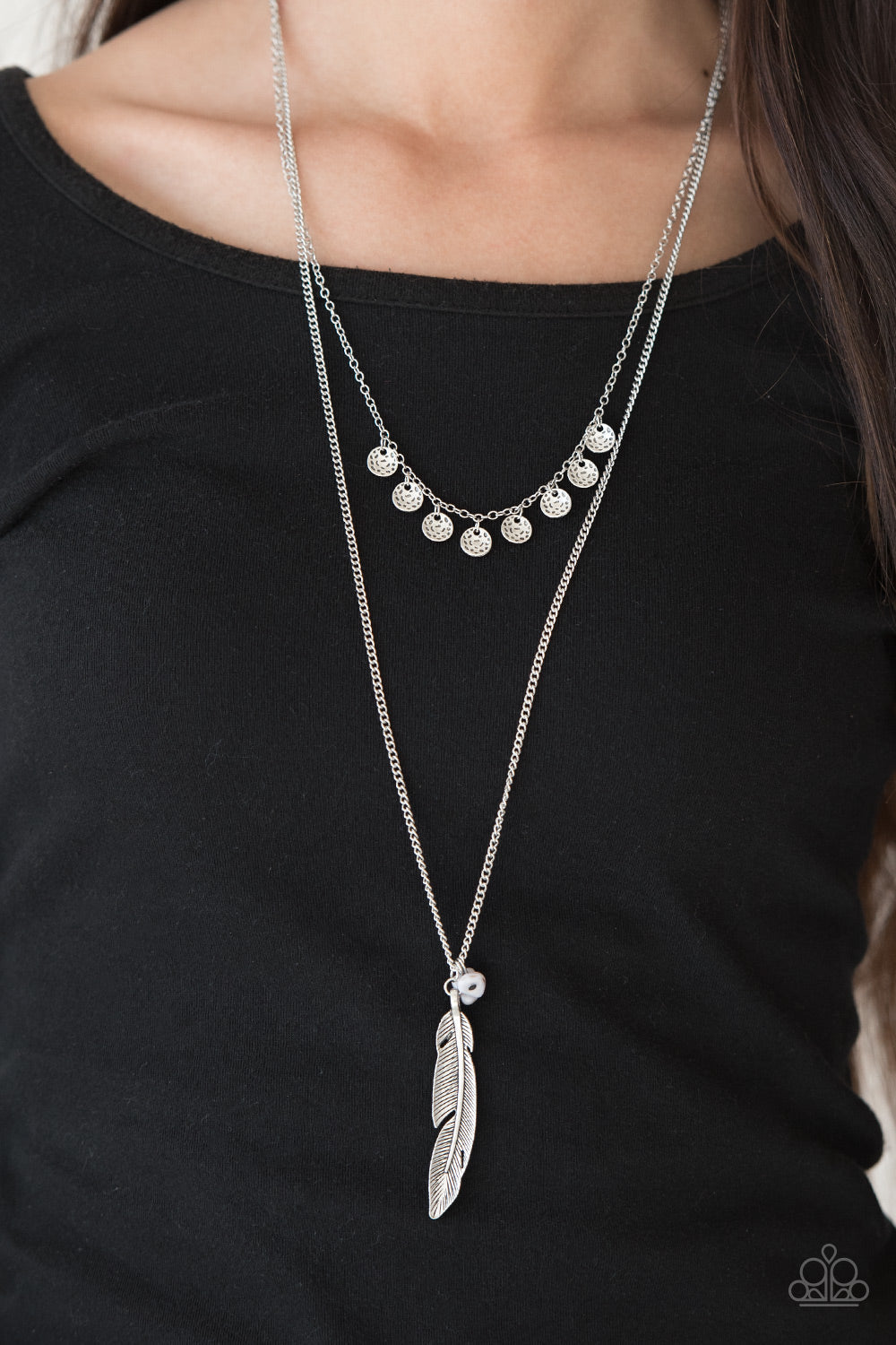 Paparazzi Mojave Musical - Silver Gray Rocks - Silver Feather Pendant - Necklace & Earrings - $5 Jewelry With Ashley Swint