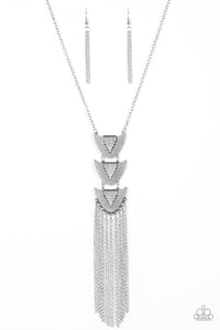 Paparazzi Paradise Prowess - Silver - Stacked Pendant - Necklace and matching Earrings - $5 Jewelry With Ashley Swint