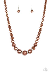 Paparazzi Party Pearls - Brown Pearls - Necklace & Earrings - $5 Jewelry With Ashley Swint