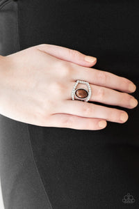 Paparazzi Radiating Riches - Brown Bead - White Rhinestones - Silver Ring - $5 Jewelry with Ashley Swint