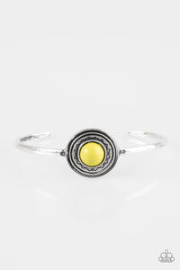 Paparazzi Sahara Sunshine - Yellow Bead - Silver Frame - Cuff Bracelet - $5 Jewelry With Ashley Swint