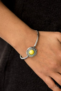 Paparazzi Sahara Sunshine - Yellow Bead - Silver Frame - Cuff Bracelet - $5 Jewelry With Ashley Swint