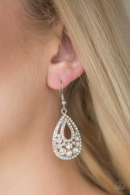 Paparazzi Sparkling Stardom - White - Rhinestones - Silver Teardrop - Gorgeous Earrings - $5 Jewelry With Ashley Swint