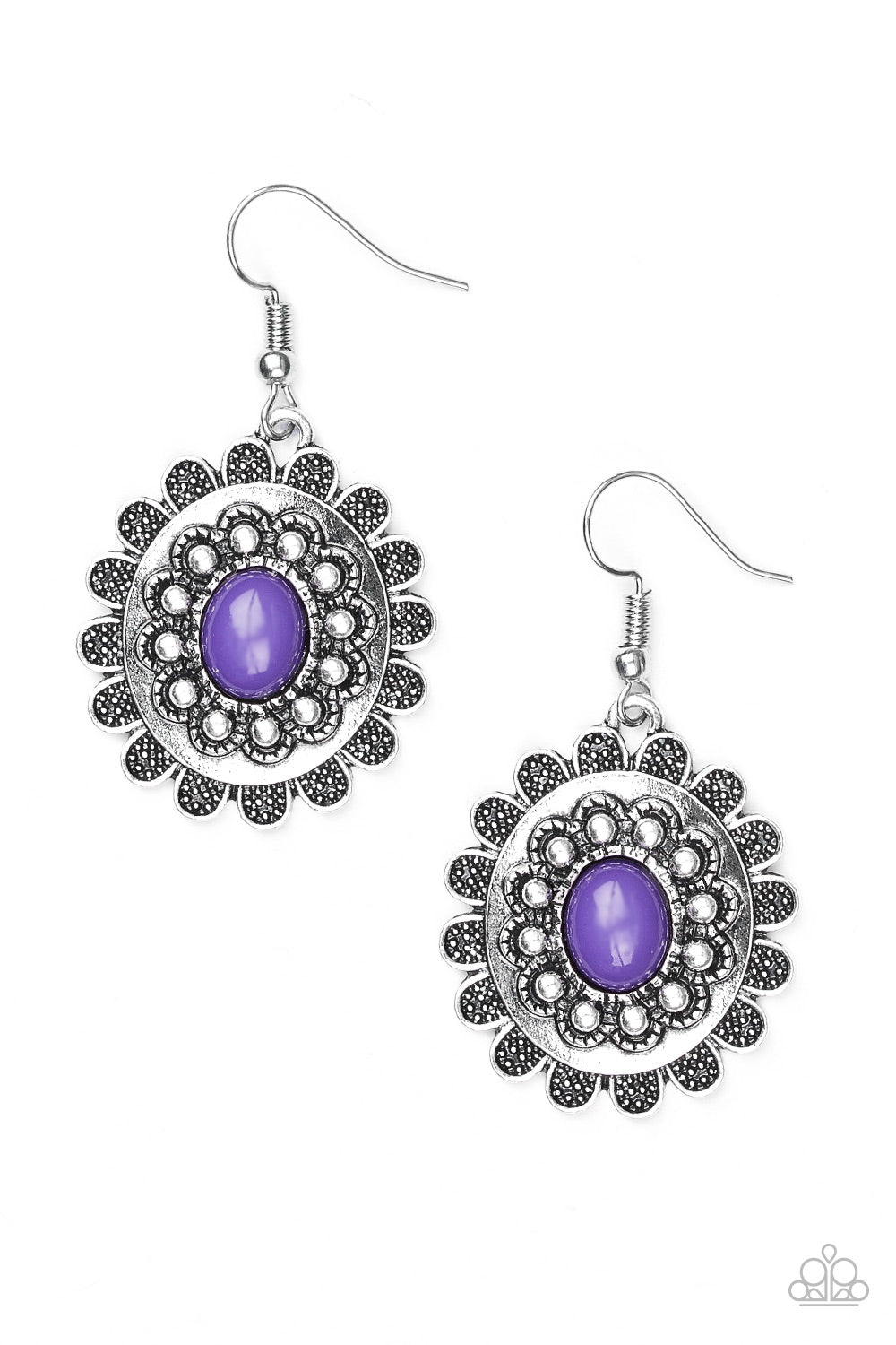 Paparazzi Summer Blooms - Purple Bead - Silver Earrings - $5 Jewelry With Ashley Swint