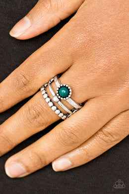 Paparazzi Summer Retreat - Green - Hammered and Dotted - 3 Silver Bands Ring - $5 Jewelry With Ashley Swint