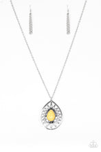 Load image into Gallery viewer, Paparazzi Summer Sunbeam - Yellow Stone - Silver Teardrop Necklace and matching Earrings - $5 Jewelry With Ashley Swint